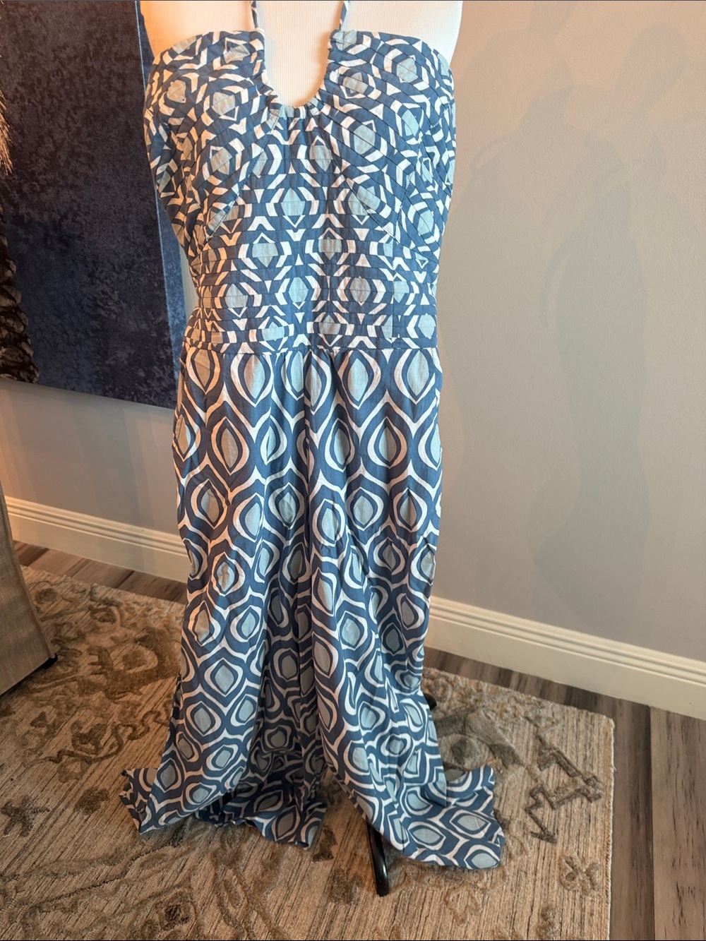 Philosophy Strapless Blue & White Printed Jumpsuit
